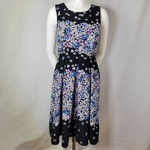 Karl Lagerfeld Black Floral Print Lined Sleeveless Dress Size 4‎